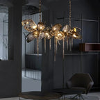 Maison Ornate Modern Nordic Crystal Glass Chandelier with sculptural glass pieces and exposed bulbs.