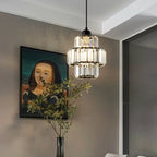 Maison Ornate K9 Crystal Art Deco Pendant Light featuring cascading crystals and a polished gold frame.