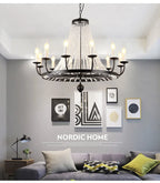 Maison Ornate Industrial Crystal Chandelier with iron and acrylic details, elegant geometric design.