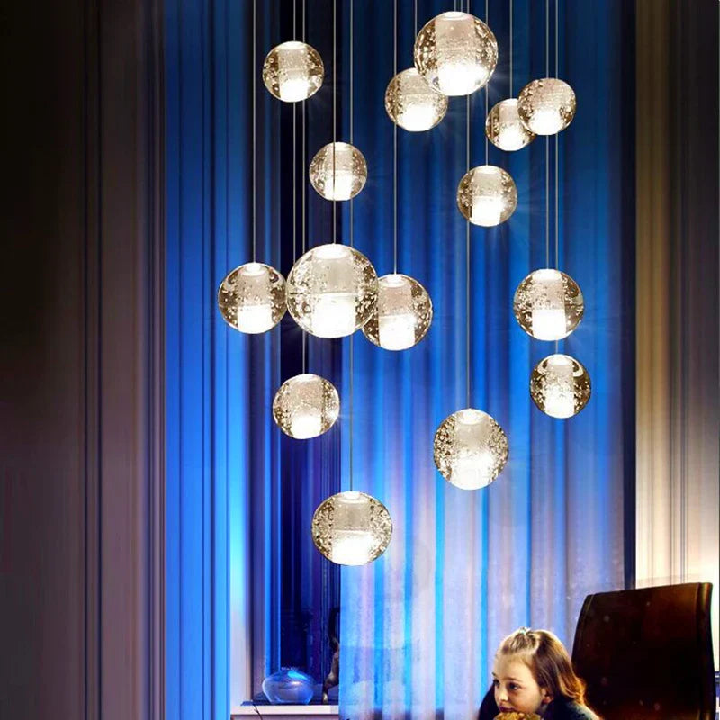 Maison Ornate Crystal Sphere Chandelier with Rotating LED, featuring elegant modern design details.
