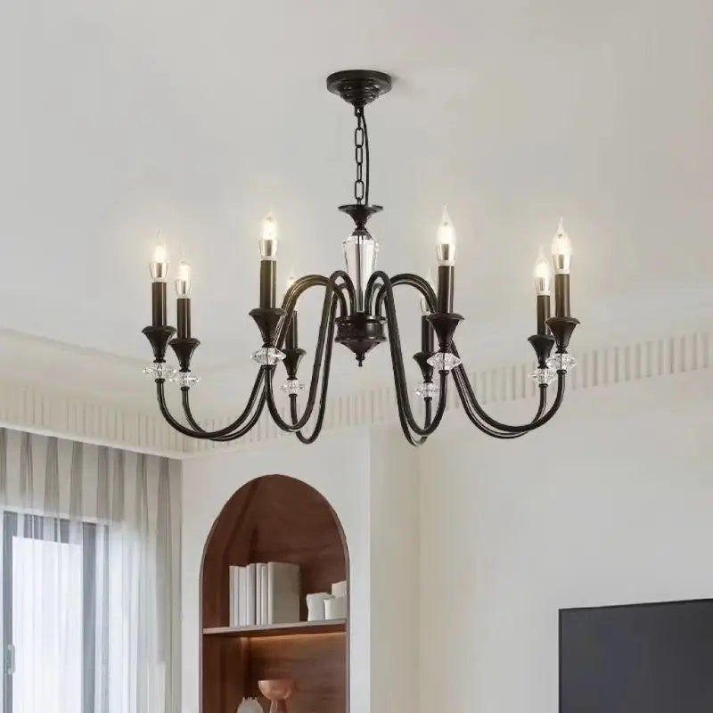 The Maison Ornate Vintage Crystal Chandelier features retro design with sparkling crystals and elegant detailing.