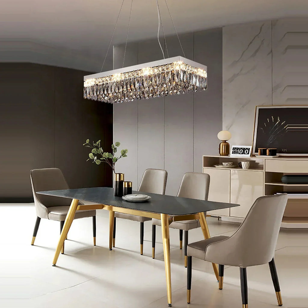 Maison Ornate Elegant Modern Crystal Bedroom Chandelier with LED, featuring contemporary crystal accents and sleek design.