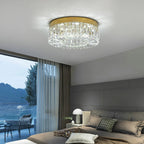 Maison Ornate Modern Gold Crystal Bedroom Chandelier with Integrated LED, elegant gold frame and crystal details.