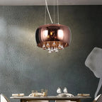 Maison Ornate Modern Crystal Hanging Light with smoked cognac glass droplets, elegant and contemporary chandelier.