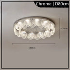 Postmodern chandelier with textured translucent discs and LED, 80cm wide, 16cm high, Maison Ornate.