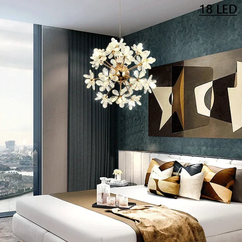 Maison Ornate’s Luxury Industrial Crystal Dandelion Round LED Chandelier with intricate crystal detailing.
