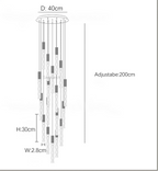 Line drawing of Maison Ornate Spiral LED Crystal Chandelier with cascading design, adjustable for high ceilings.