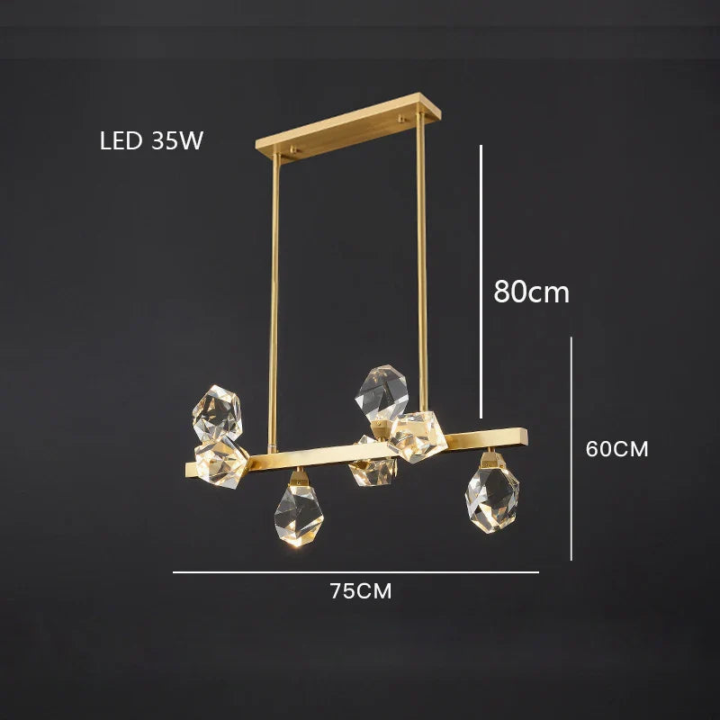 Lustre Moderne en Verre Cristal avec Structure en Laiton et Éclairage LED