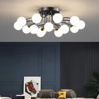 Maison Ornate Crystal Ball Chandelier features LED star bulbs and clear glass in a circular design.