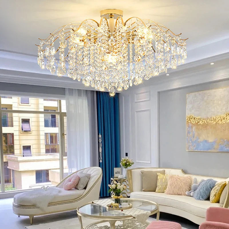 Maison Ornate Modern Crystal Chandelier with LED Lighting, elegant contemporary design, brilliant crystal details.