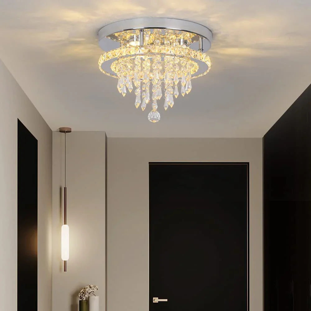 Maison Ornate Unique Shape Modern Crystal LED Pendant Light with sculptural design and warm, radiant reflections.