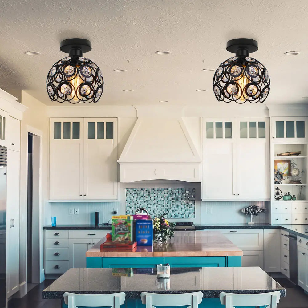 Two Maison Ornate Modern Crystal Hallway Ceiling Light Decorative chandeliers with intricate crystal detailing.