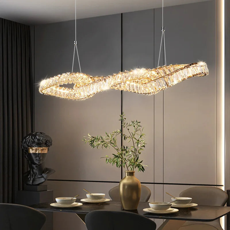 Maison Ornate Elegant Hanging Crystal Chandelier with Modern LEDs, featuring intricate crystal detailing.