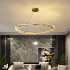 Maison Ornate K9 Crystal Chandelier with Irregular Rings and LED, modern design lighting fixture.