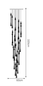 Line drawing of Maison Ornate Modern LED Crystal Chandelier with teardrop pendants, 320x60 cm, adjustable height.