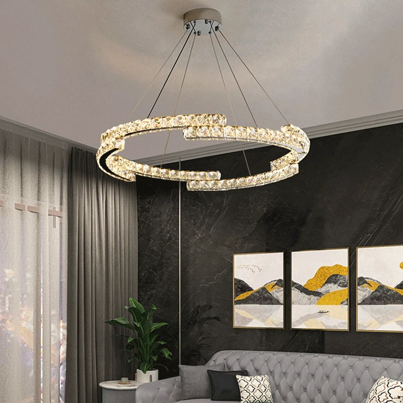 Maison Ornate Crystal Chandelier with LED lighting, stainless steel frame, contemporary elegant design.