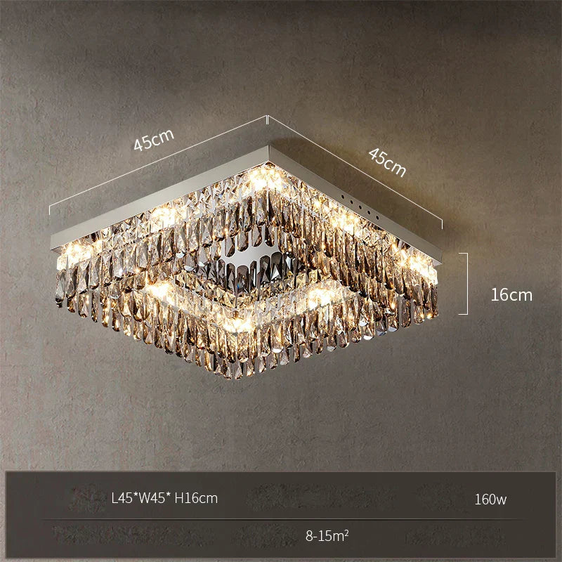 Rectangular LED crystal chandelier with sparkling droplets, built-in lights; 45x45x16 cm, 160W.