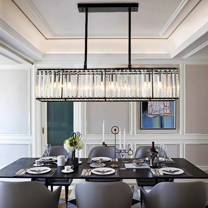 Maison Ornate Modern Rectangular LED Crystal Ceiling Pendant, elegant crystal chandelier with intricate detailing and sleek modern lines.