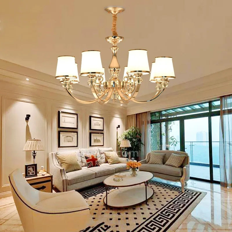 Maison Ornate Luxury Baroque Crystal Chandelier, detailed crystal accents and ornate gold finish.