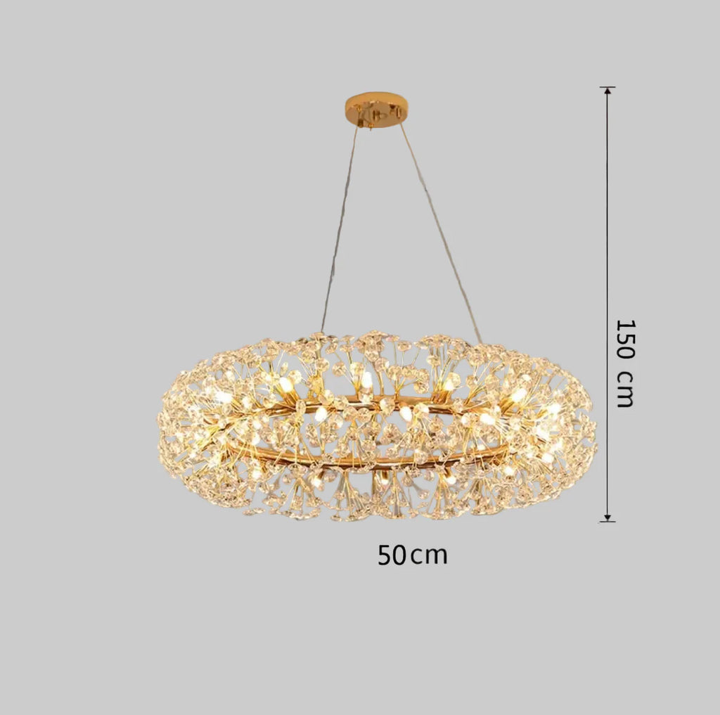 Maison Ornate Crystal Bedroom Chandelier with gold metal details, crystal accents, 50x150 cm, dual-wire suspension.