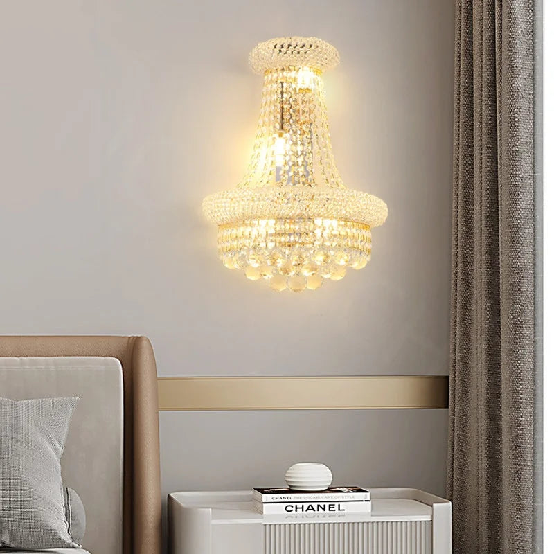 Maison Ornate European Crystal Chandelier with cascading crystals and warm light for elegant luxury.
