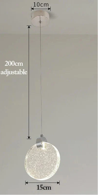 Nordic-style LED crystal chandelier with 15 cm round shade and adjustable 200 cm pendant.