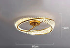 Gold-framed chandelier with crystal accents and LED lights, 12x60 cm, modern ceiling mount.