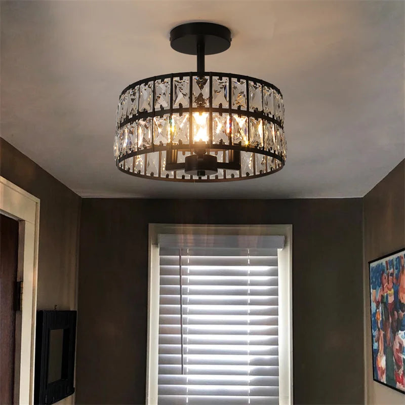 Maison Ornate Elegant Crystal Glass Chandelier, modern round LED fixture with intricate glass details.