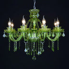 Maison Ornate Baroque Chandelier with six candle-style bulbs, green crystal pendants, ornate details.