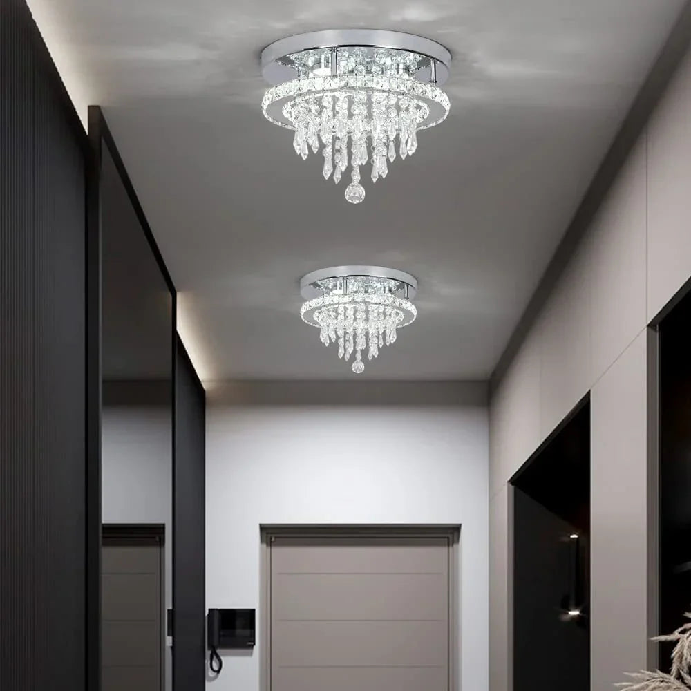 Two Maison Ornate Unique Shape Modern Crystal LED Pendant Lights with elegant, geometric crystal design.