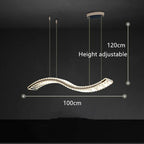 Modern crystal chandelier with stainless steel bands, three-wire suspension, 100 cm wide, adjustable height.