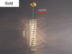 Modern gold LED chandelier with twisted glass shade, dimmable rings, and adjustable hanging height.