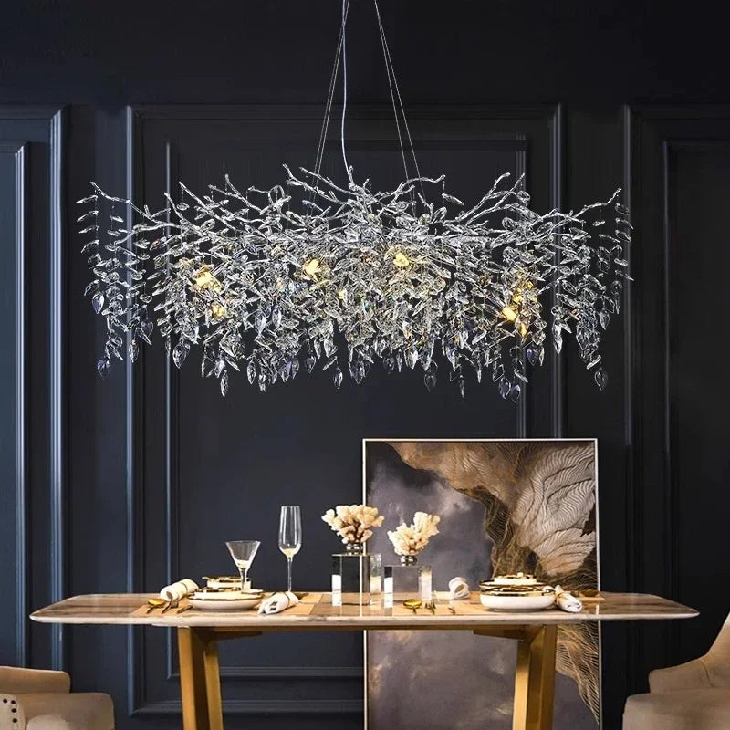 Modern Crystal Dining Room Chandelier Chrome Rounded Branches