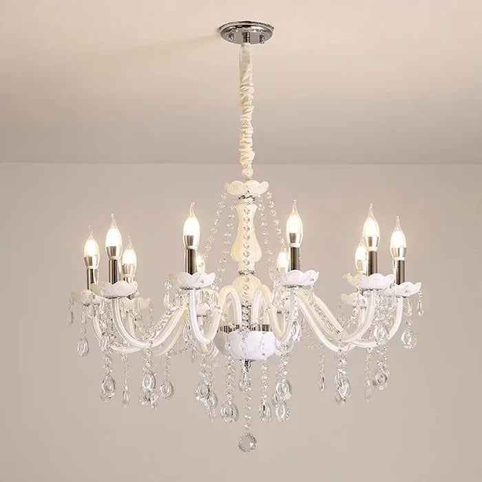 Eight-light Baroque crystal chandelier with curved glass tubes and sparkling accents for elegance.