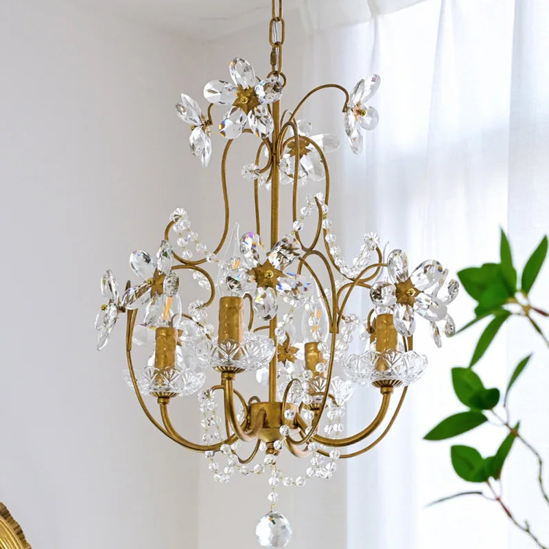 Maison Ornate Elegant Crystal Hallway Chandelier with gold accents and candle-style lights, product-only.