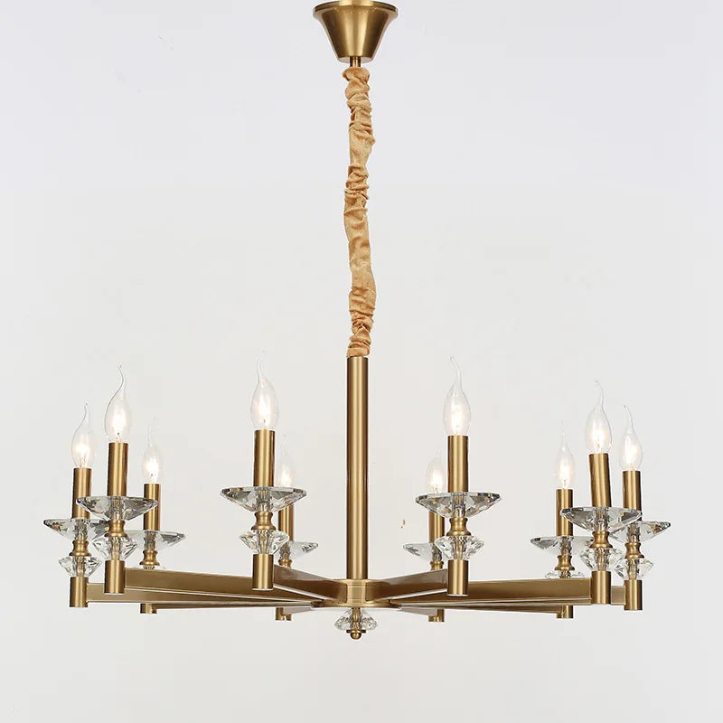 Maison Ornate Retro Industrial Iron Crystal Chandelier with eight candle-style bulbs and fabric-wrapped rod.
