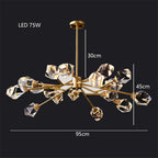 Maison Ornate Modern Glass Crystal Chandelier with geometric shades, brass arms, 75W LED, 95x45cm.