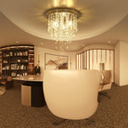 Maison Ornate Contemporary Polished Metal Crystal Hallway Chandelier G9, warm, stylish ceiling lighting fixture.