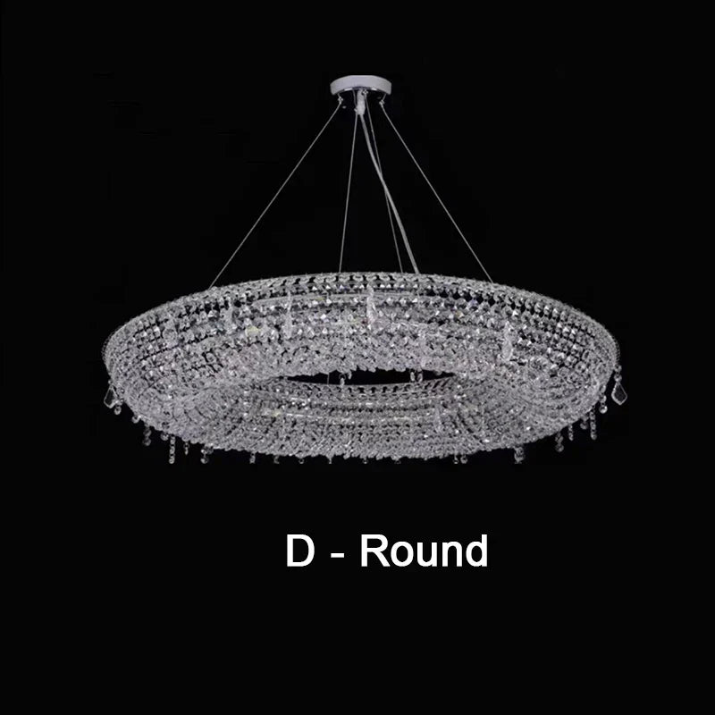 Round, multi-layered Maison Ornate Luxury Crystal Chandelier with modern LEDs, sparkling elegantly.