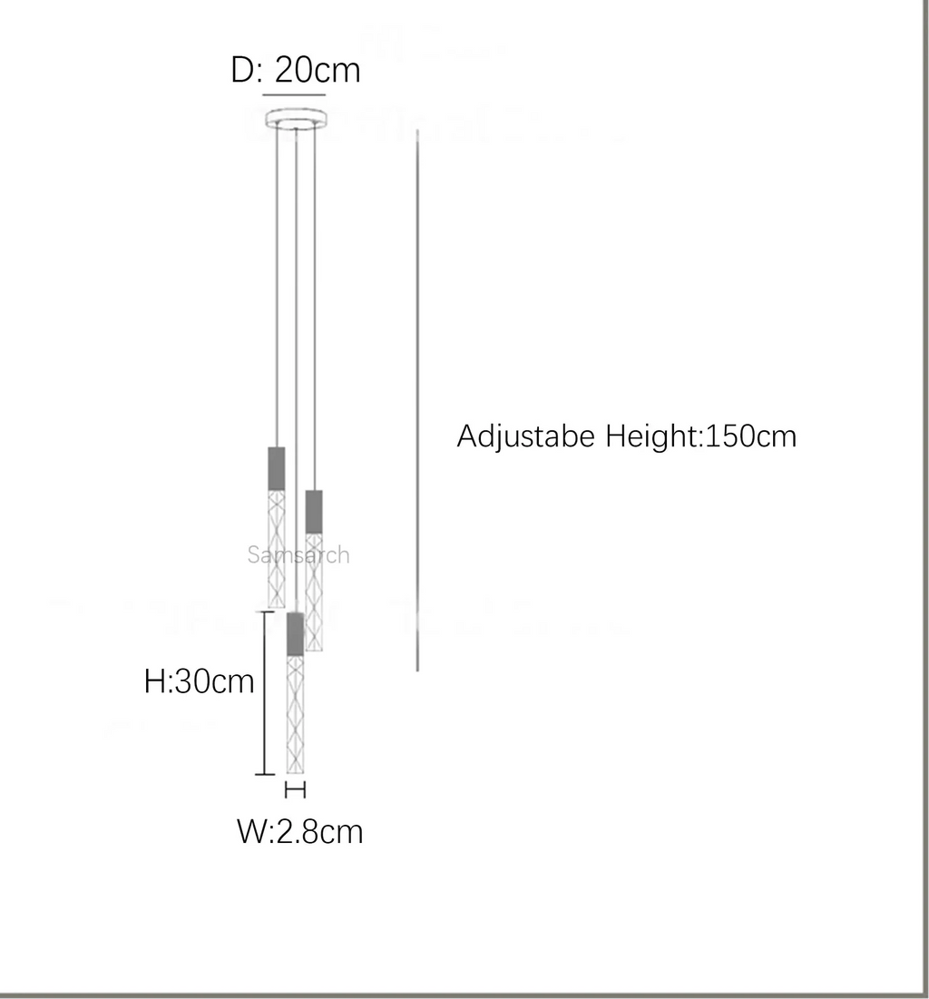 Line drawing of Maison Ornate Spiral LED Crystal Chandelier, gold finish, labeled dimensions, adjustable height.