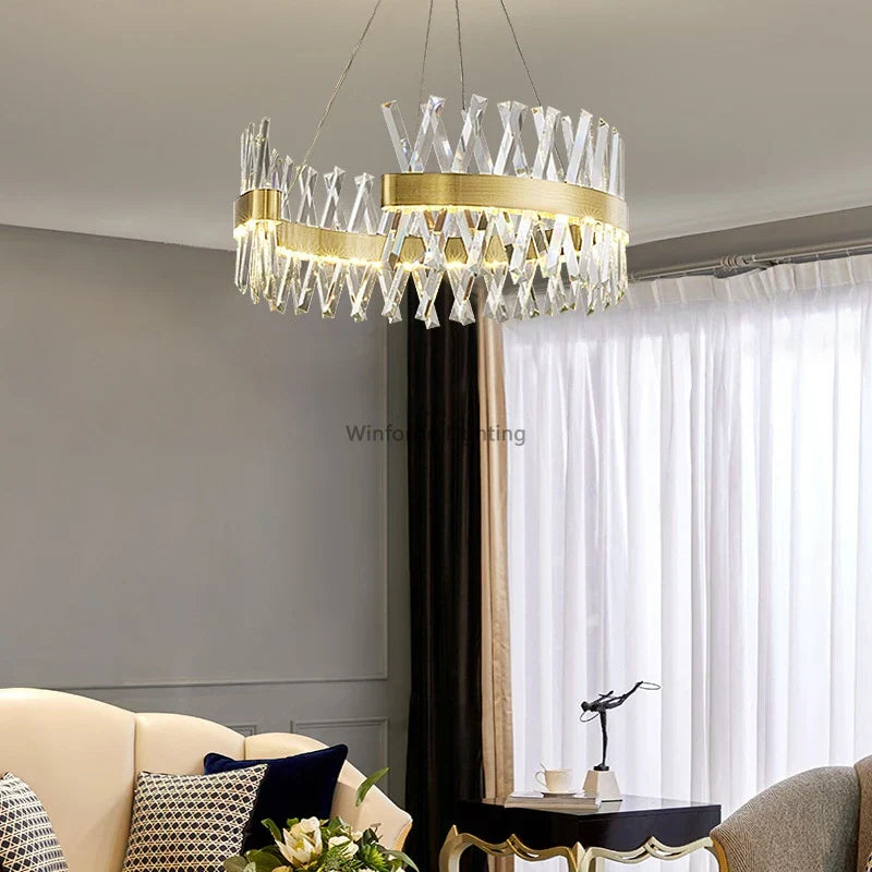 Maison Ornate Crystal Chandelier with gold finish, elegant design for dining room indoor lighting.
