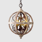 Rustic American country chandelier with a weathered wood frame, crystal accents, and E14 bulb holder.