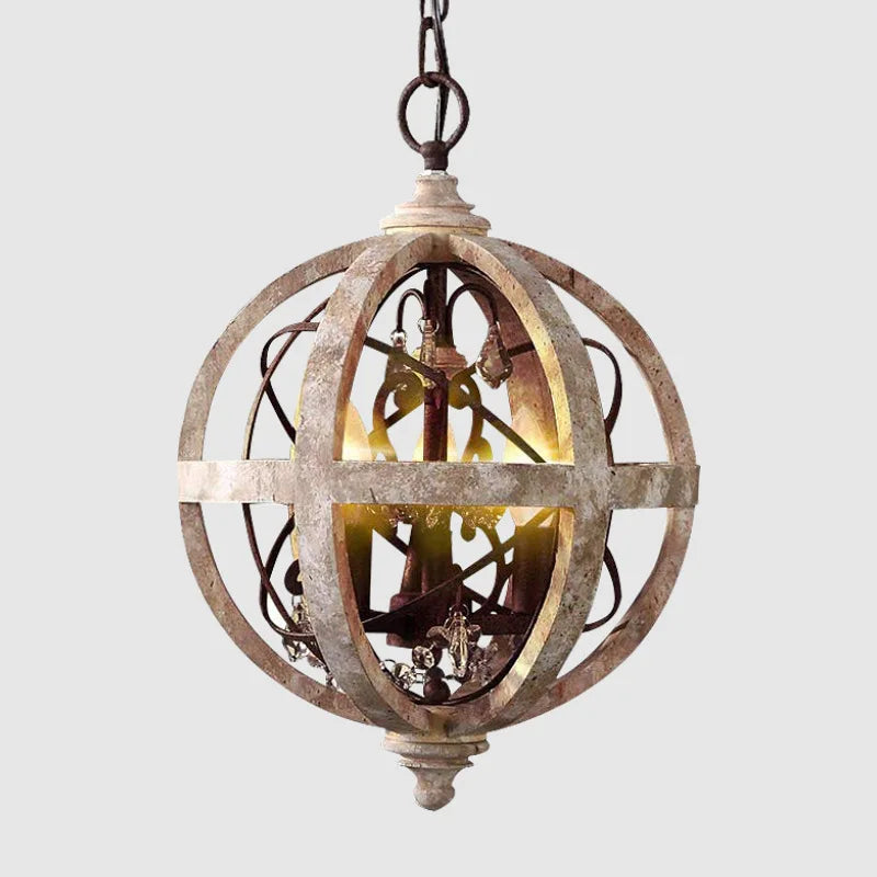 American Country Style Crystal and Wood Chandelier