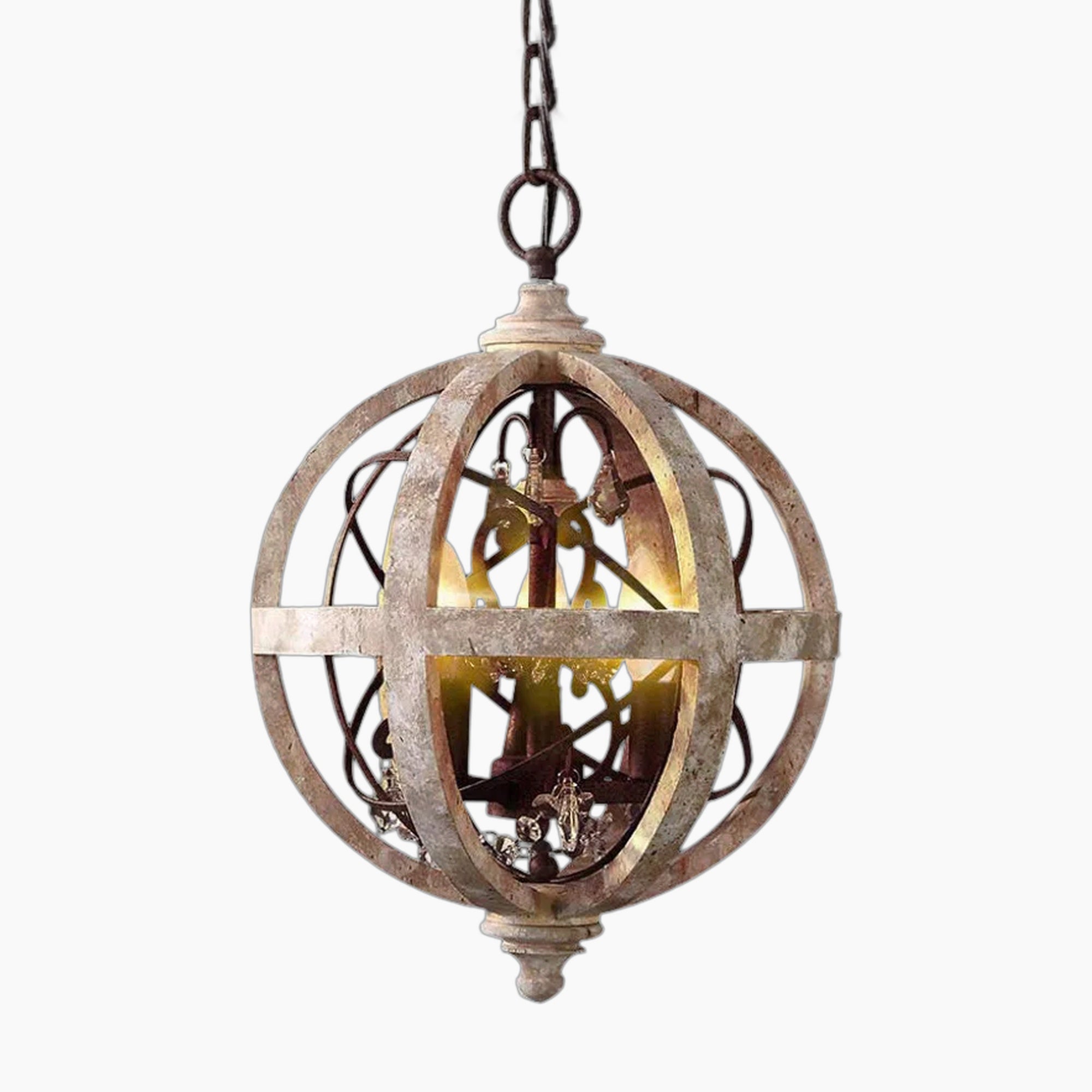 American Country Style Crystal and Wood Chandelier