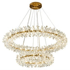 Maison Ornate Modern Crystal Chandelier with two gold tiers, clear crystals, and dimmable LED rings.