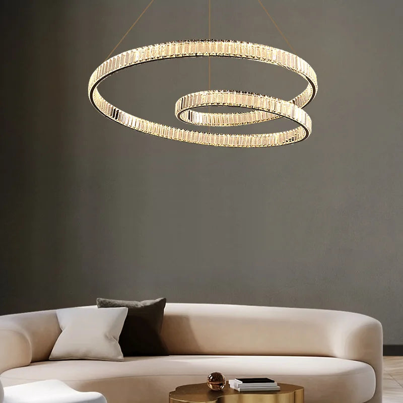 Maison Ornate Modern Elegant Crystal Suspension Chandelier with integrated LED lighting, featuring sparkling crystal accents.