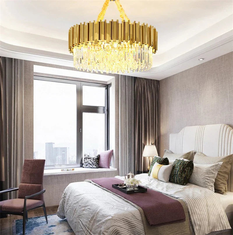 Maison Ornate Modern Crystal Chandelier, 60 cm polished ceiling light with intricate crystal detailing.