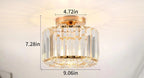 Gold-accented Art Deco chandelier with iron frame, crystal design, surface-mounted, projects decorative ceiling light.