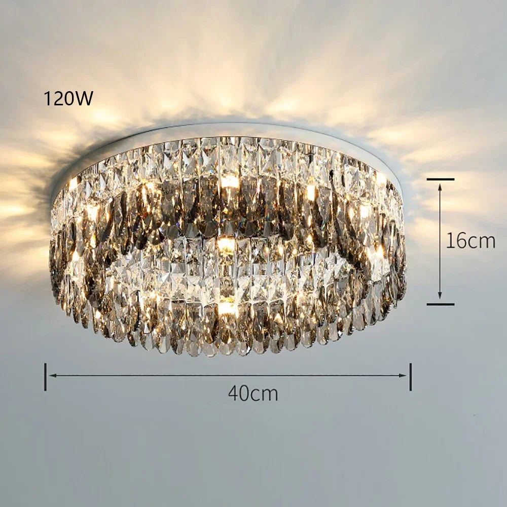 Elegant crystal chandelier with LED, 40 cm diameter, 16 cm height, 120W, creates stunning light patterns.