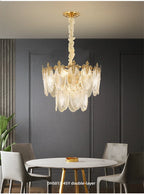 Maison Ornate Retro Leaf Crystal Art Deco LED Chandelier featuring gold accents and elegant crystal leaf details.